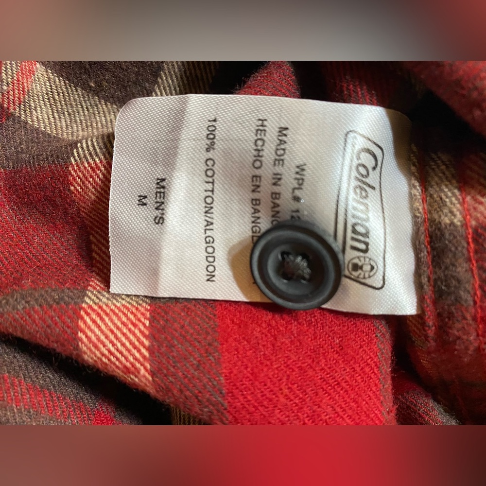 NWOT COLEMAN MENS LONG SLEEVE FLANNEL SHIRT SIZE MEDIUM IN RED/BROWN - Picture 5 of 6